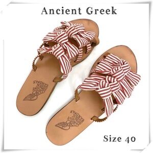 Ancient Greek Hara Bow-Embllished Knot Strap Mule  Sandal Red and White Size 10